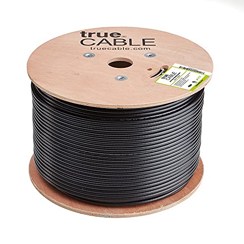 trueCABLE RG6 Outdoor Dual Shield Coax, 1000ft, Black, Direct Burial Rated (CMX), Bare Copper Conductor Coaxial Cable, 3GHz Sweep Tested