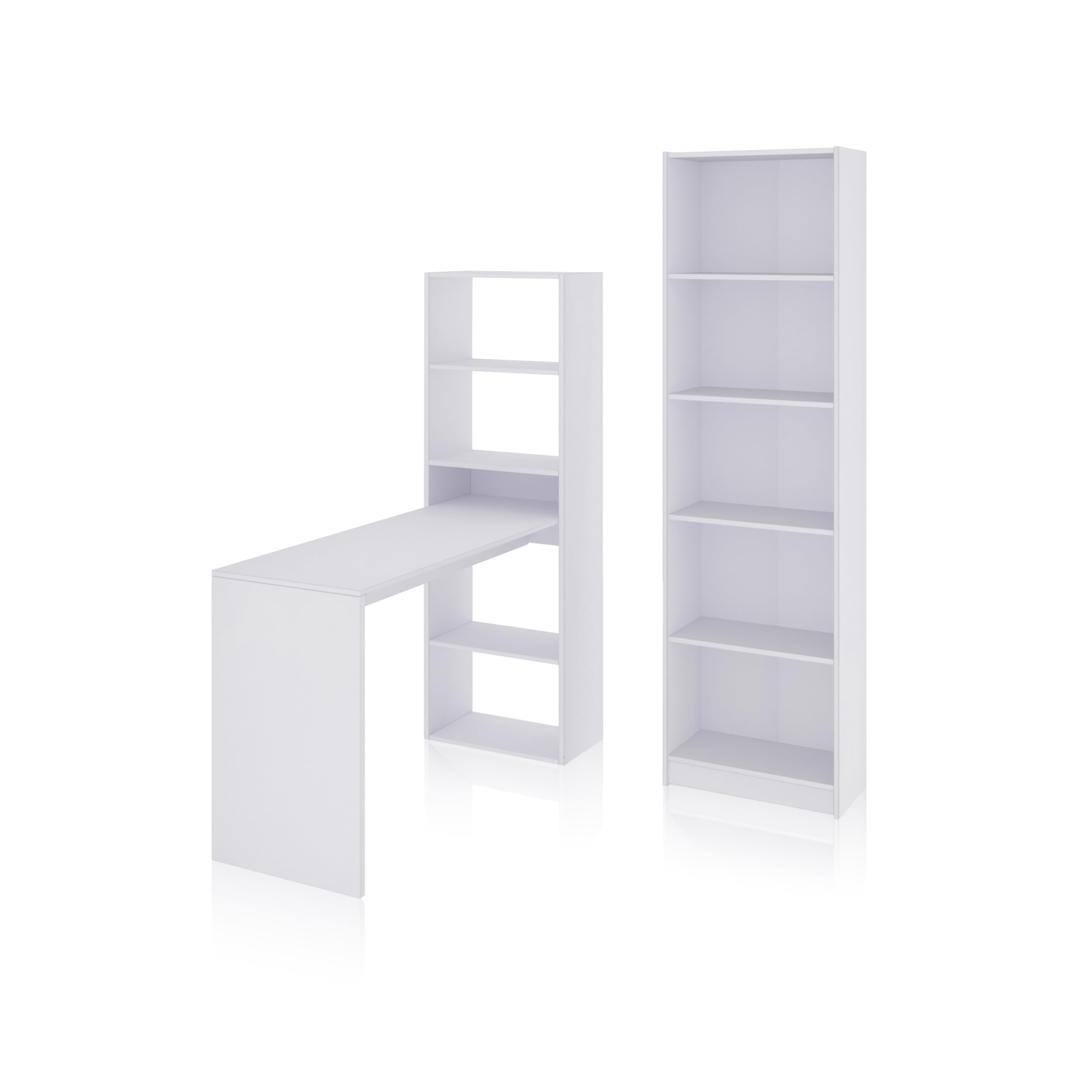 duehome | Pack de Escritorio y estantería, Mesa de Estudio con Estantería Juvenil, Conjunto de Escritorio, Modelo Cosmic Plus, Acabado en Blanco Artik