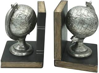 Comfy Hour Farmhouse Collection 5" Length 7" Height Set of 2 Tellurion Globe Art Bookends, 1 Pair, Antique Style, Solid He...