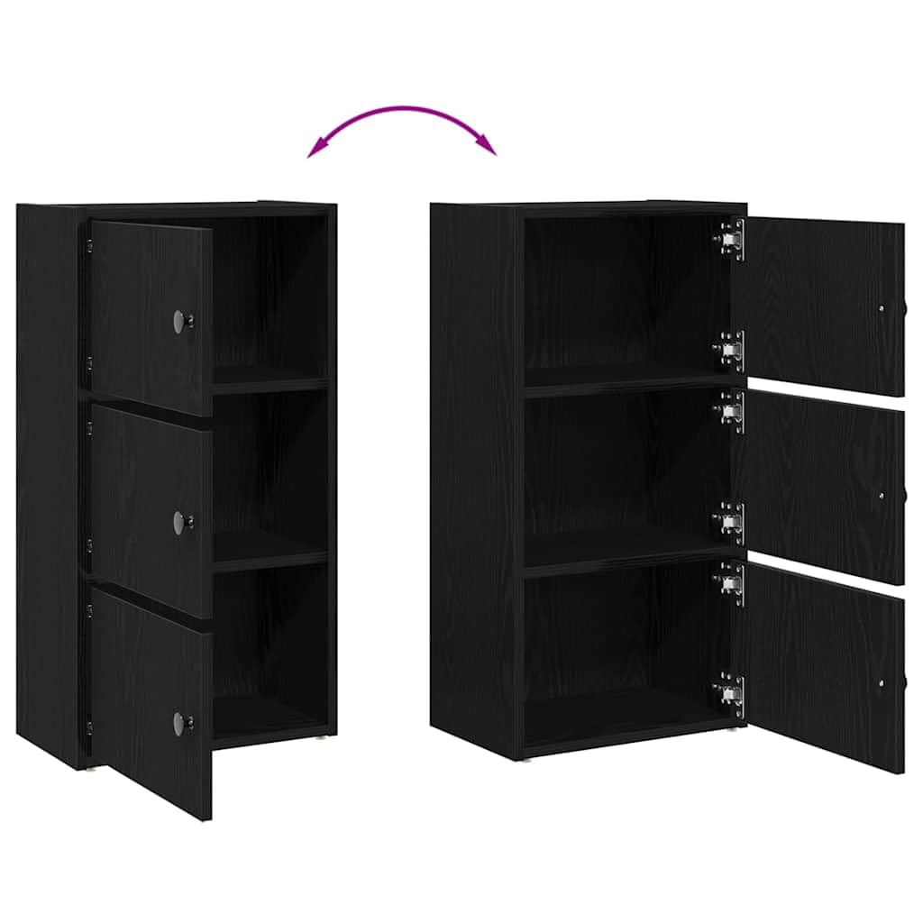 Générique Bücherregal, Eiche, Schwarz, 40 x 24 x 77 cm, Holz | Wendbare Tür, mehrere Regale, geschlossene Aufbewahrung, einfache Reinigung mit feuchtem Tuch