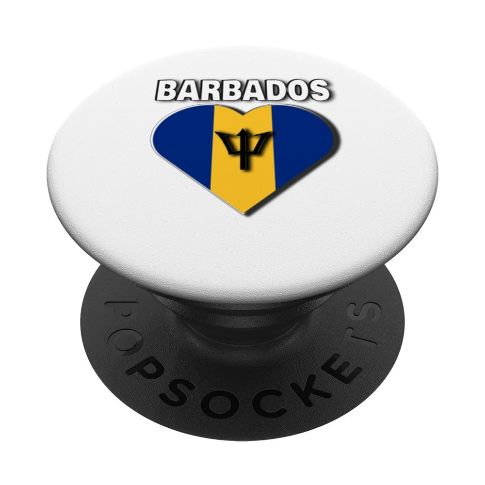 Island Of Barbados Trident Heart Flag Travel Men Women Kids PopSockets Swappable PopGrip