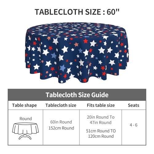 Image of Memorial Day Patriotic Round Tablecloth 60 Inch Independence Day Liberty Star Waterproof Heat Resistant Reusable Table Cloth July 4th Decorations Table Cover for Holiday Kitchen Dinning Party Decor