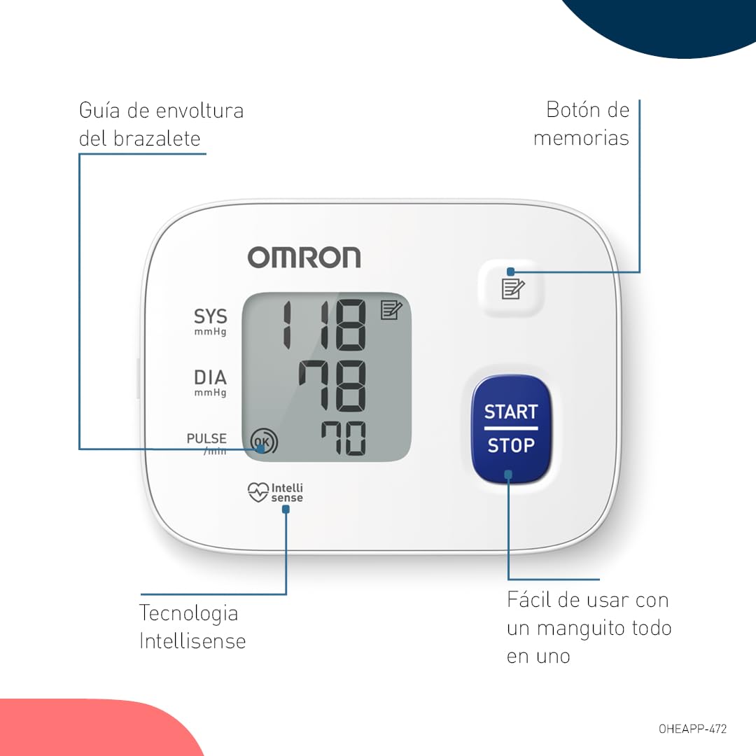 OMRON RS1 Tensiómetro de muñeca para uso doméstico o en movimiento, medidor de tensión arterial clínicamente validada, aparato de tensión arterial con manguito preformado de 13,5 a 21,5 cm