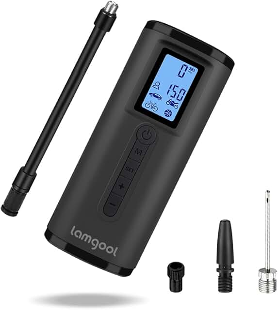 Lamgool 150 PSI Tire Inflator Portable Air Compressor Bicycle Pump With Digital Pressure Gauge LED Light Mini Rechargeable...