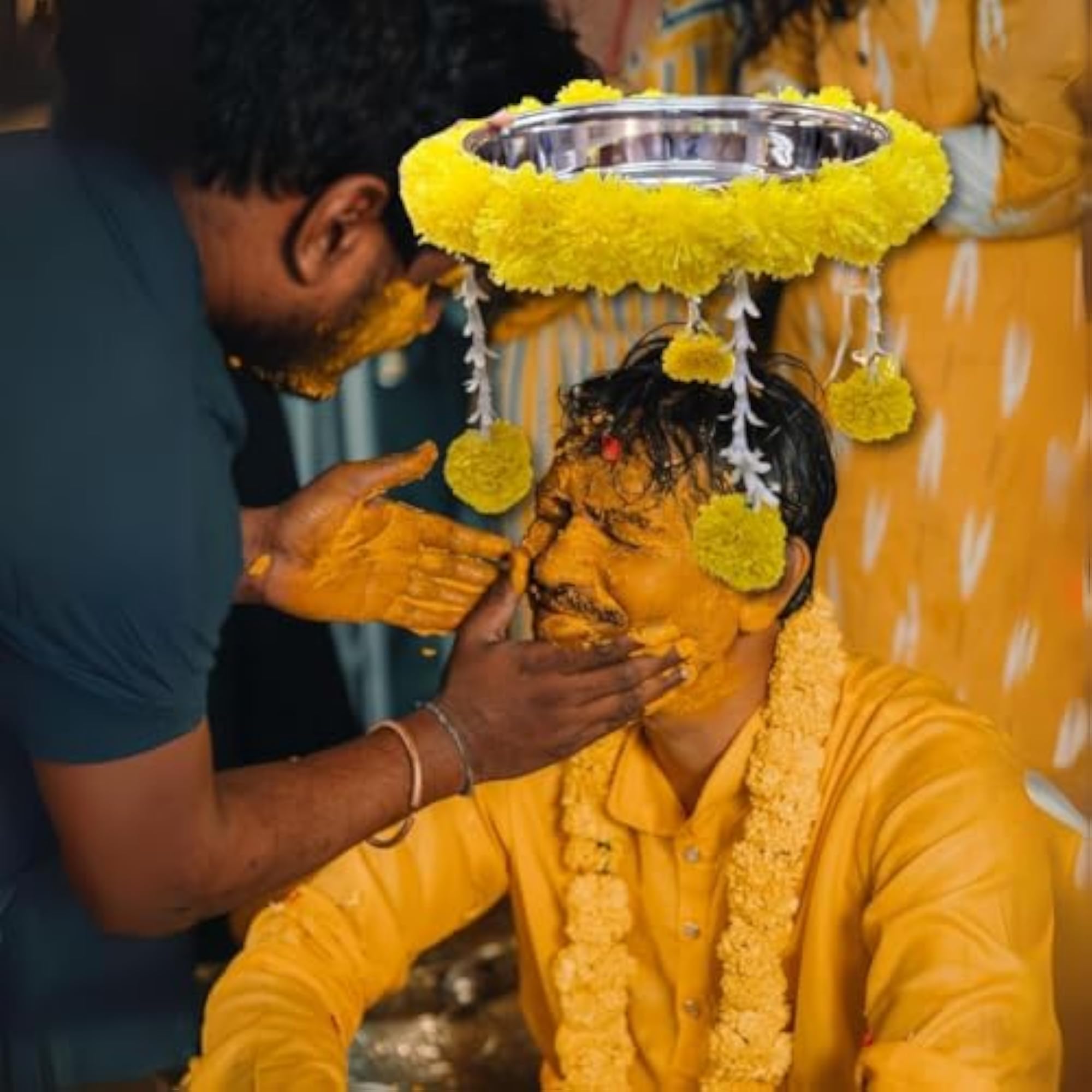 Marigold Decorated Jalleda for Mangal Snanam Ceremony