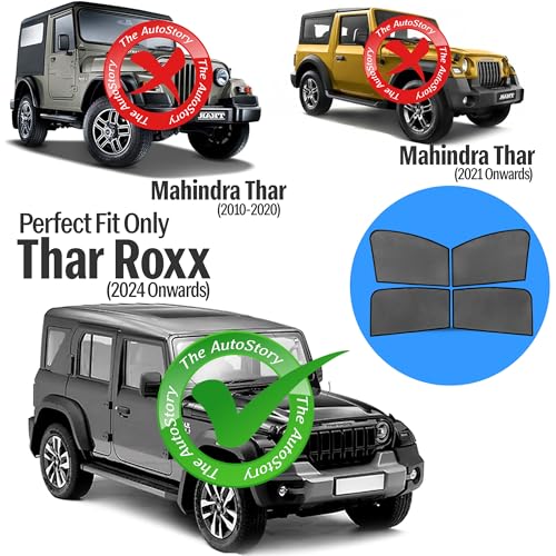 Image of AutoStory Custom Fit Black Mesh Cotton Mesh Car Sunshade for Thar Roxx 2024 Onwards | UV & Heat Protection Car Window Curtains | Privacy Car Sun Shade | Breathable Vehicle Specific Side Window Shades