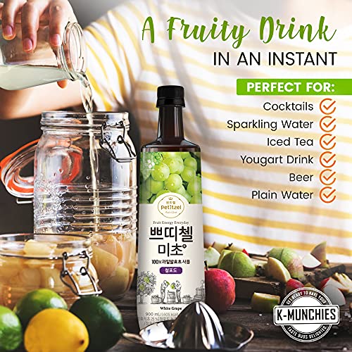 K-Munchies White Grapes Fruit Vinegar Drink - 2 x 900 mL Korean Concentrate - Premium, Natural, Unsweetened, Adult, Vegan, Low Fat, Less than 100 Calories per Serving