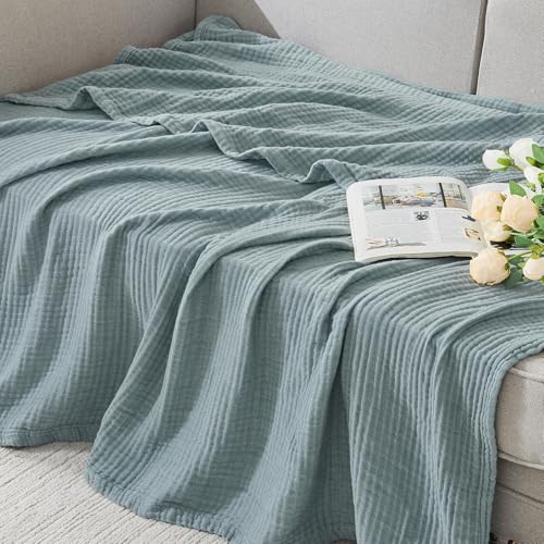 EMME Cotton Muslin Twin Blanket Breathable Gauze Soft Lightweight Blankets Adults Gifts for Women (Heather Teal, 60"x80")