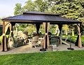 PURPLE LEAF 12' X 20' Outdoor Hardtop Permanent Galvanized Steel Gazebo Double Roof Canopy Aluminum Frame Patio Garden Pavilion with Netting and Curtains