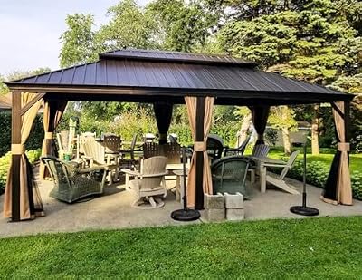 PURPLE LEAF 12' X 20' Outdoor Hardtop Permanent Galvanized Steel Gazebo Double Roof Canopy Aluminum Frame Patio Garden Pavilion with Netting and Curtains