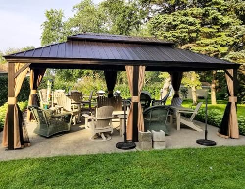 Image of PURPLE LEAF 12' X 20' Outdoor Hardtop Permanent Galvanized Steel Gazebo Double Roof Canopy Aluminum Frame Patio Garden Pavilion with Netting and Curtains