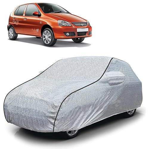 Image of Sulfar 100% Waterproof Car Body Cover Compatible with Mirror for Tata Indica eV2 (Triple Stitched, Full Bottom Elastic, Magic Silver with Black Piping)