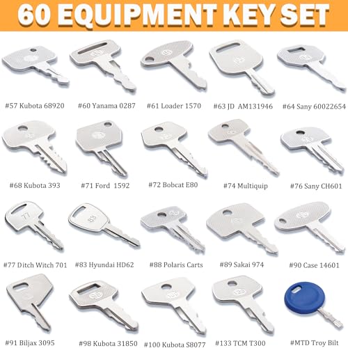 Image of 60 Construction Equipment Machinery Keys Heavy Equipment Master Keys Set | For CAT Caterpillar John Deere JCB Hyster Komatsu Kubota Takeuchi Volvo Yanmar Hitachi Construction Machine Operator