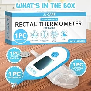 JJ CARE Rectal Thermometer for Babies with LCD Display, Calibrated Baby Rectal Thermometer, 10 Seconds Fast Reading Infant Rectal Thermometer for Fever with Storage Case JJ CARE Rectal Thermometer for Babies with LCD Display, Calibrated Baby Rectal Thermometer, 10 Seconds Fast Reading Infant Rectal Thermometer for Fever with Storage Case