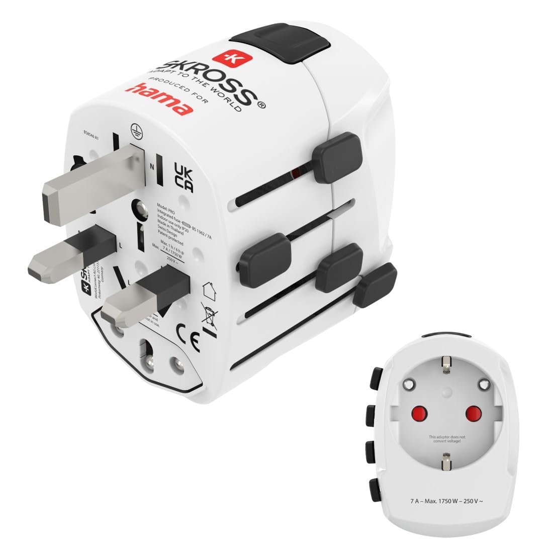 Hama Adapter podróżny na całym świecie (uniwersalny adapter podróżny do ponad 150 krajów, typ G/typ B/typ I/typ J/typ L/typ N, do urządzeń z wtyczką typu C, E i F, zestyk ochronny, wymienny