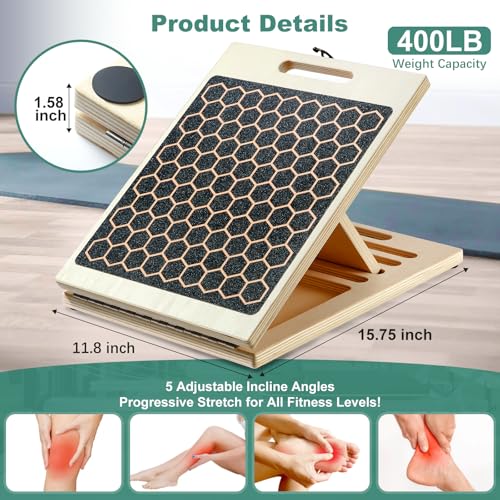 Slant Board for Calf Stretching, 11-Layer Hardwood Stretch Board with 2 Resistance Bands & Training Poster, Non-Slip Squat Wedge for Ankle & Foot Rehab, Physical Therapy, Plantar Fasciitis Relief - Image 4