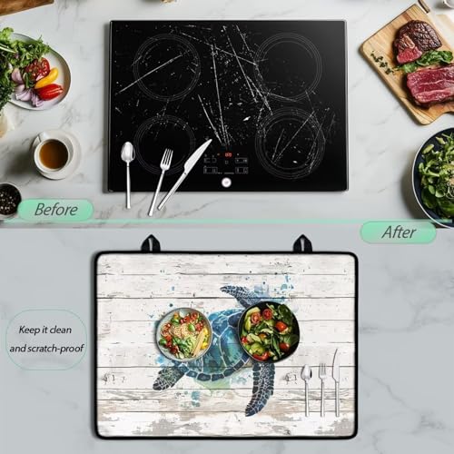 Image of Poceacles Stove Cover Electric Stove Top Protector Heat Resistant Non-slip Stovetop Cover Prevent Scratching Cooktop Mat for Kitchen Counter Top Decor, Sea Turtle Wood Grain