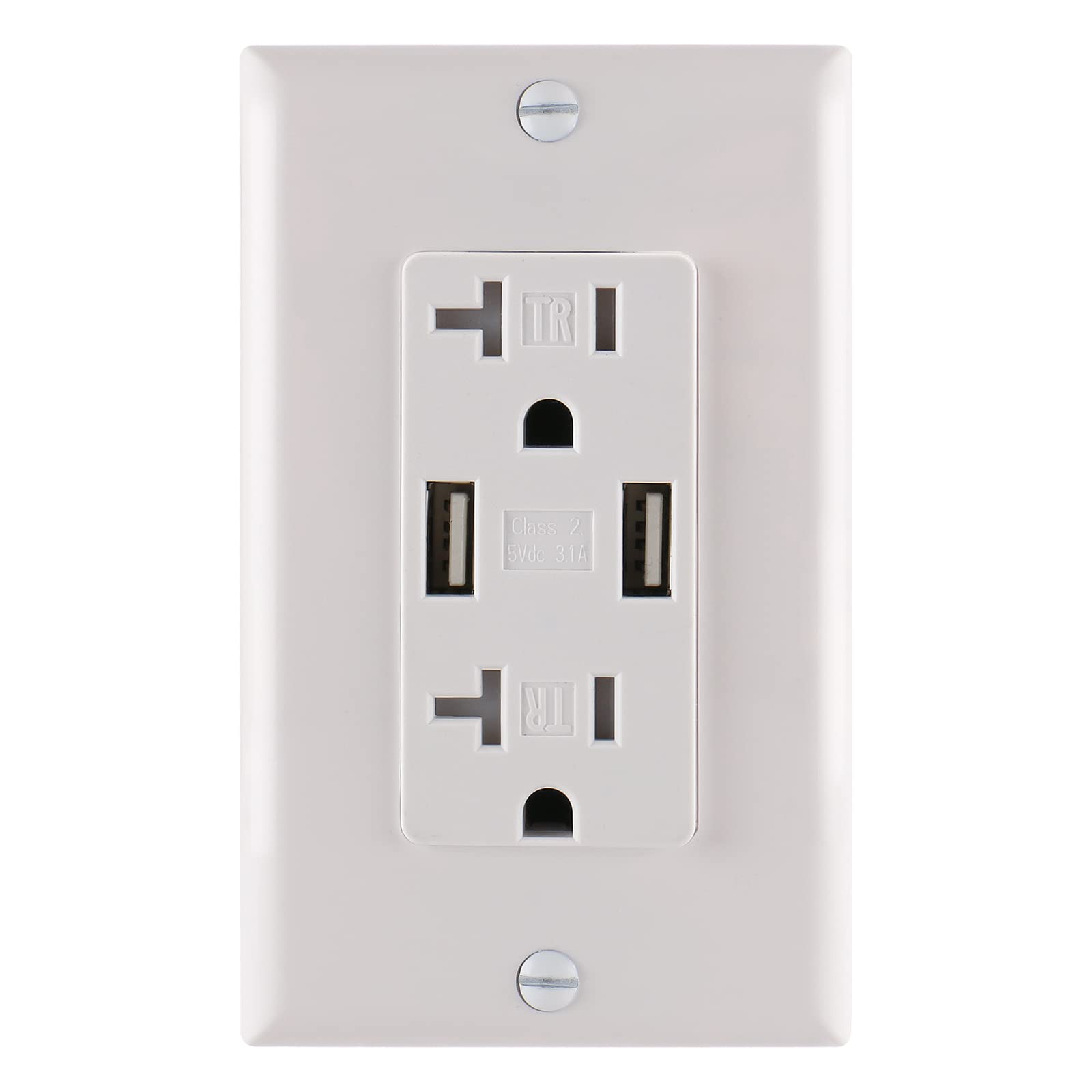 USB Wall Outlet,AC125V 15Amp Duplex Tamper Resistant Outlet with 4.2A 5VDC USB Ports,UL Listed,Electrical USB Socket,White,Wall Plate is Included,Pack of 1
