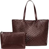 Large Capacity Shoulder Handbag Women Woven Leather Tote Bag with Matching Pouch Tote Bag Travel...