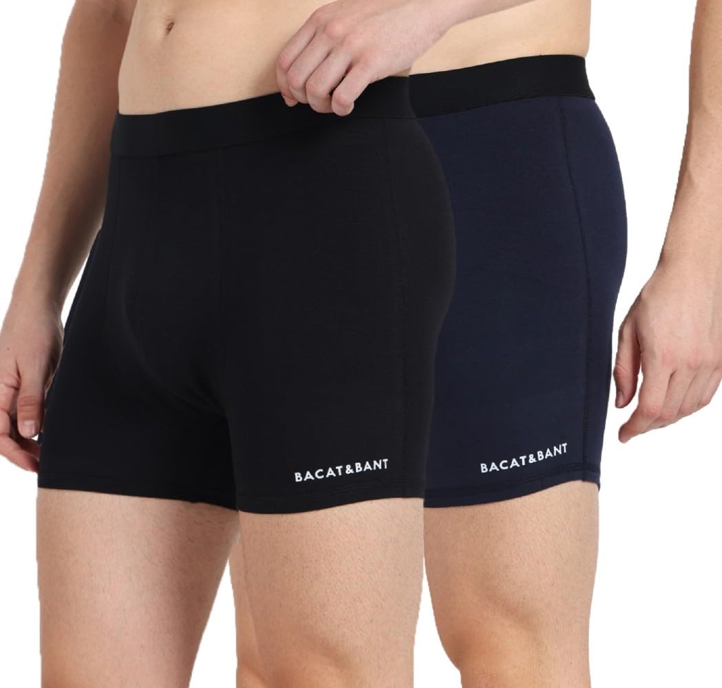 bacat&bant BB001 Men's Premium Cotton Blended Spantex Luxury Fit Solid Trunks Markfree Waistband(Pack of 2)-picture-20