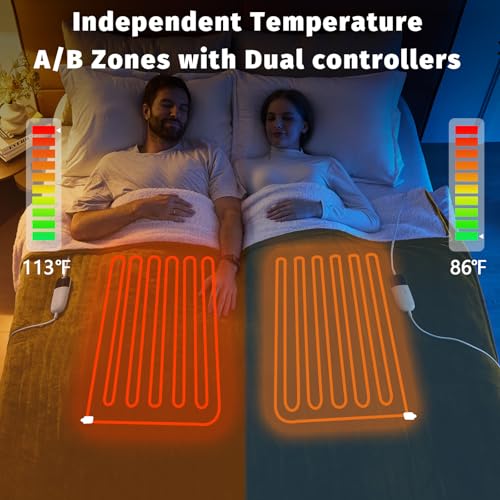 King Size Heated Electric Blanket - 90" x 108" with Dual Control, 10 Heating Levels & 8 Hours Auto Off, Soft Warm Flannel Gifts with Over-Heat Protection, ETL & FCC Certified