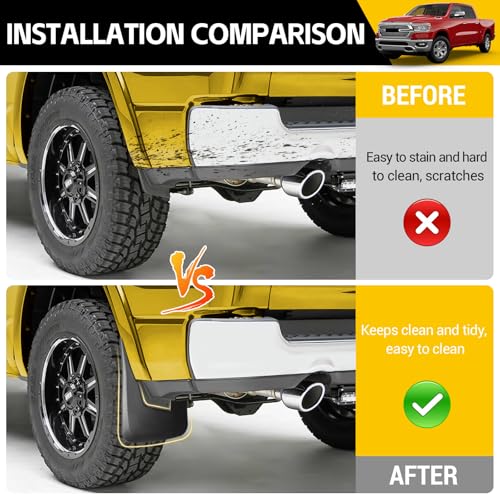 Image of Truck Mud Flaps for 2019-2024 Dodge Ram 1500 with OEM Fender Flares(New Body Style), Front & Rear Mud Guards Set No Drill Splash Guards Accessories 4pcs(NOT for Classic or TRX Models)