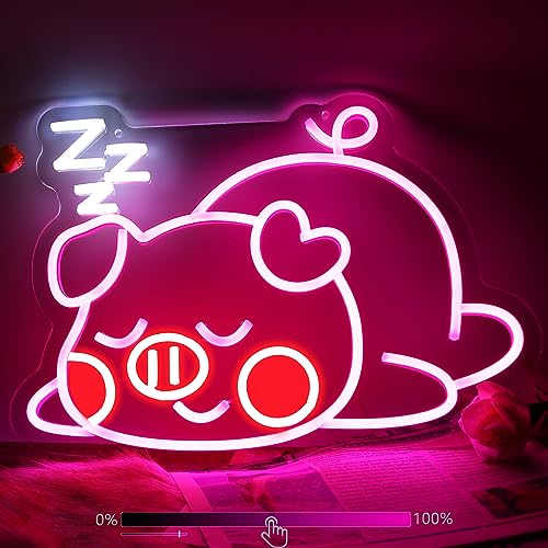 Image of Sleep Pink Cute Pig Neon Sign For Wall Decor Studio Bedroom Led Lights, Pink Gifts Decor Neon Signs Aesthetic Operated Light For Door Decorations, Drawing Room Accessories Neon Sign