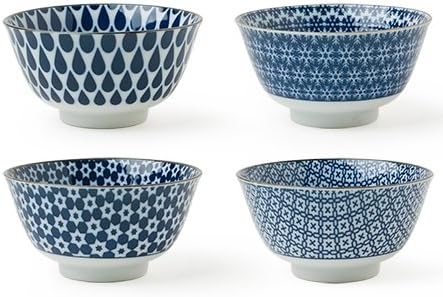 Miya 5" White and Blue Bowl Set