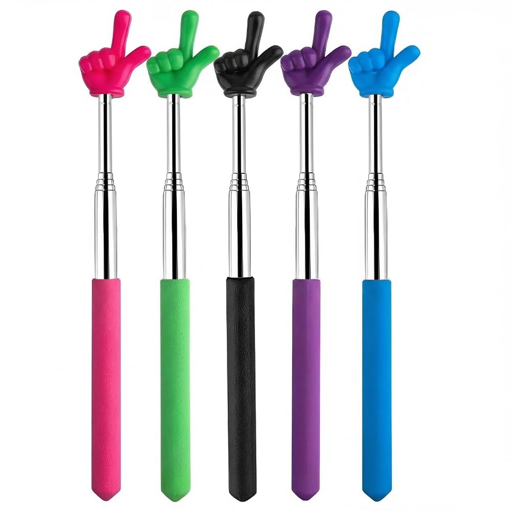 Jdbefuy 5 Pcs Retractable Pointer with Finger, 68 cm Telescopic Teacher Pointer for Classroom, Handheld Extendable Pointer for Teaching and Presentations, Colourful and Practical School Supplies (5)