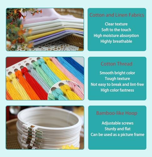 Image of IUHUI Embroidery Kit for Beginners Adults - 26 Floral Letters Easy Patterns, DIY Hand Stitching Embroidery Set with Hoop (Flower and Grass Letter H)