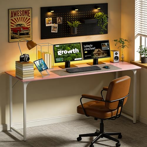 Image of BestOffice Computer Desk,Home Office Desk, Modern Simple Style for Home Office Study Writing (Pink, 55 Inch)