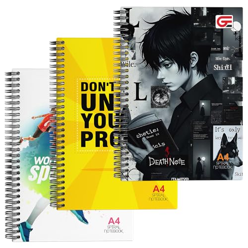 Image of A4 Spiral Notebook 400 Pages Unruled Register | Pack Of 3 | 21.0cm x 29.7cm | Premium Quality Long Notebook for Students, Office, College & Tuition Use | Attractive Cover Designs | Soft Cover (Design May Vary)