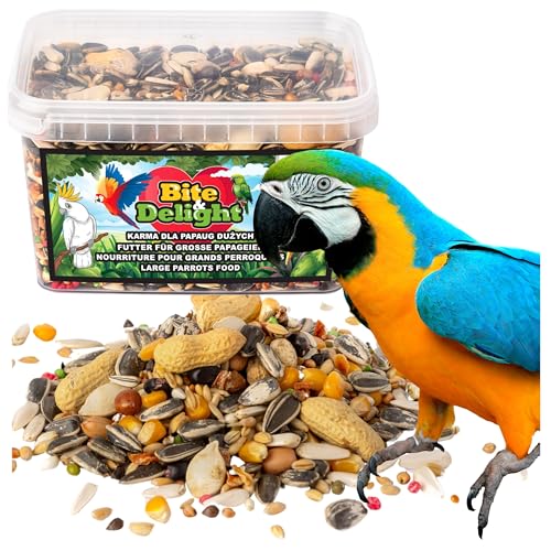 Bite & Delight 3kg Papageienfutter Großsittichfutter Futter for Grosse Papageien für Aras Amazonen Graupapageien Kakadus Vitaminreich Vogelfutter