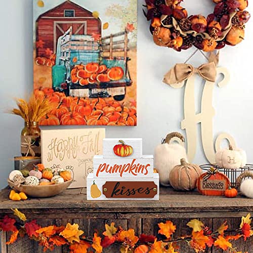 Thanksgiving Decorations, Needomo Large Size 3-Layered Wooden Pumpkin Sign Block Set Fall Decor, Decorative Fall Decorations For Home, Living Room, Mantle, Dining Table, Thanksgiving Decor #TOP1