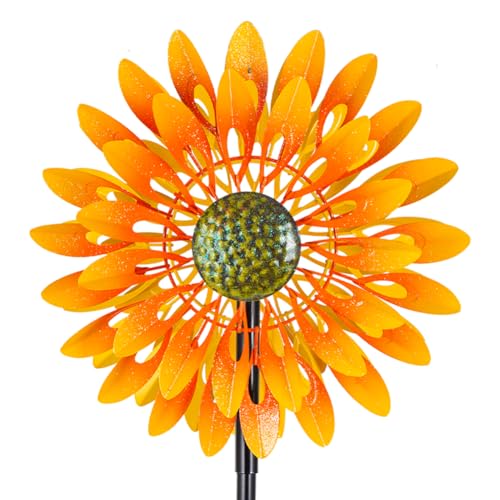Image of VEWOGARDEN Sunflower Wind Spinner with 4 Blades, Metal Kinetic Wind Spinners Outdoor for Yard, Garden, Lawn Decorations