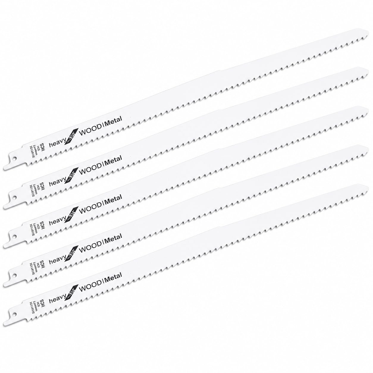 5 Pack Reciprocating Saw Blades, 300 mm 6 TPI HCS Wood Pruning Blades with Universal Shank for Timber, Branches, Pallets, PVC Pipe and Plastic Cutting