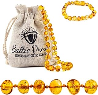 Baltic Amber Necklace and Bracelet Gift Set (Unisex Honey 12.5 Inches/5.5 Inches) - Certified Premium Quality Raw Baltic Sea Amber