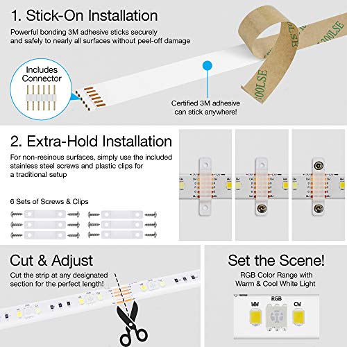 Image of Geeni Smart LED Strip Lights, RGBWW Color Changing, Weatherproof, 9.8 ft. | Timer & scenes, dimmable, tunable white, works with Alexa & Google Home