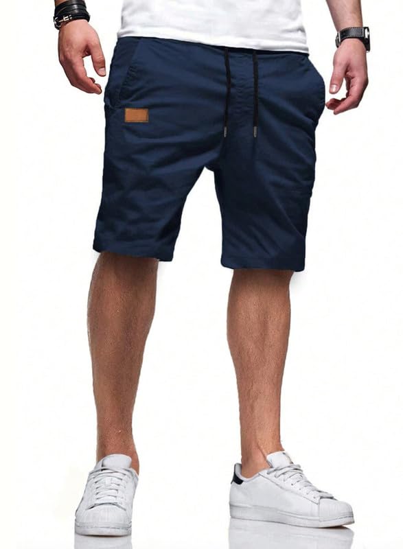 HUNGSON Mens Casual Shorts - Cotton Drawstring Summer Beach Stretch Twill Chino Golf Shorts