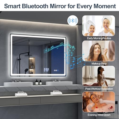 Miniatura 4 de S Bagno Espejo-Baño-Con-Luz 100x70cm, Espejo-Baño-Led-Bluetooth Con Función Antivaho, 3000k 4000k 6500k, Regulable, Memoria, Cristal Templado Hd, Ip44-Wifi-Espejos-De-Baño-Con-Led