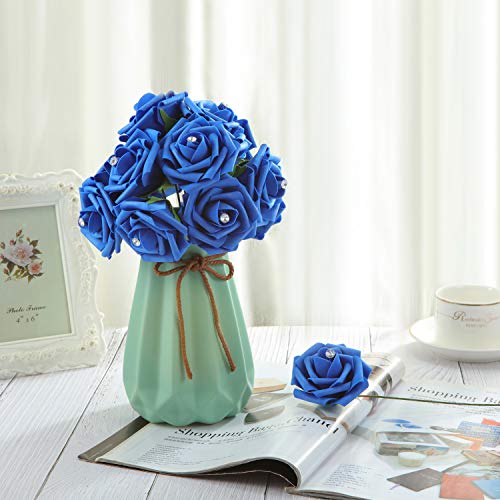 DerBlue 60pcs Artificial Diamond Roses Flowers Real Looking Fake Roses Artificial Foam Roses