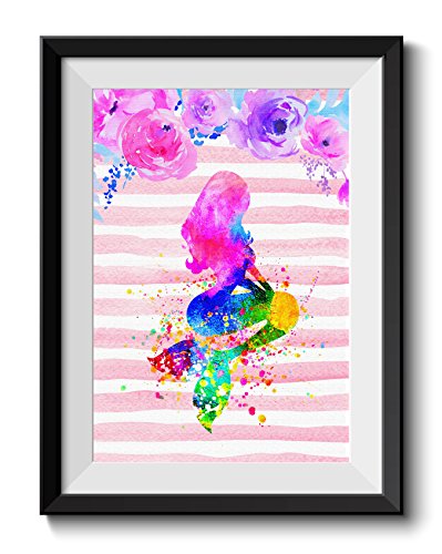 Uhomate 4 Pcs Set Princess Ariel The Mermaid Abstract Art Canvas Wall Art Baby Gift Inspirational Quotes Wall Decor For Living Room Wall Decorations For Bedroom M029 (8X10) #TOP2