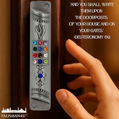TALISMAN4U Pewter MEZUZAH CASE with Scroll 12 Tribes of Israel Hoshen Judaica Door Mezuza 4 Inch