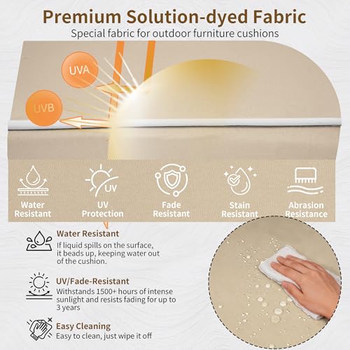 Image of 24x24 Outdoor Chair Cushions Set of 4, Waterproof Deep Seat Cushions for Patio Furniture with Removable Cover, Fade Resistant 4'' Outdoor Seat Cushion w /Ties&Handle for Sofa Loveseat,Khaki+Pipes