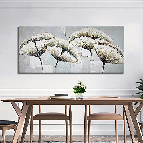 Peinture à l’huile fleur grand arbre blanc pour illuminer un mur de salon sombre
