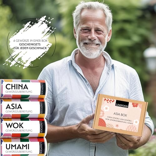 Limfood | Geschenkset Gewürze - Gewürzbox, Gewürzset mit 4 Gewürzen in Aroma Dosen - Geschenkkorb Kochen - Gewürzmischungen Länderküche - (Asia)