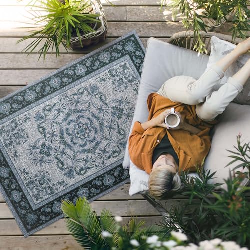 Tapis jardin extérieur 140x210 cm imperméable pour terrasse et porche - 3