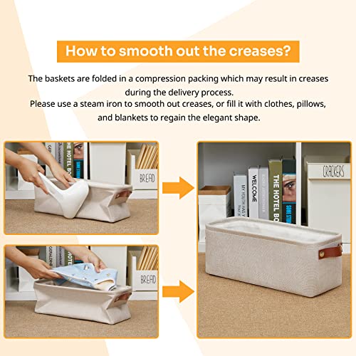 Image of DULLEMELO Small Storage Basket, Toilet Paper Basket Narrow Storage Bin for Bathroom, Bathroom Basket for Organizing with Leather Handles, Canvas Storage Basket for Toilet Magazine Holder(Beige)