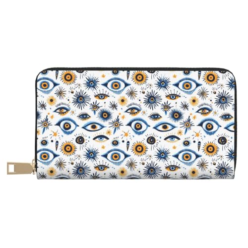 Leather Thin Slim Wallets for Women & Men - Blue Eyes Print Card Wallet Holder with Zipper