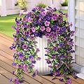 Hommyea Artificial Hanging Flowers for Outdoors, 2 Pcs Fake Hanging Plant Spring Summer Decor, UV Resistant No Fade Faux Flower for Front Door Porch Planter Patio Yard Garden(Double Purple)